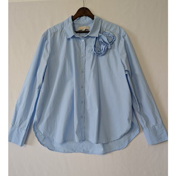 Loft Rosette Poplin Everyday Relaxed Shirt Light Blue in Lakeside Mist Size XL‎ - Picture 2 of 10